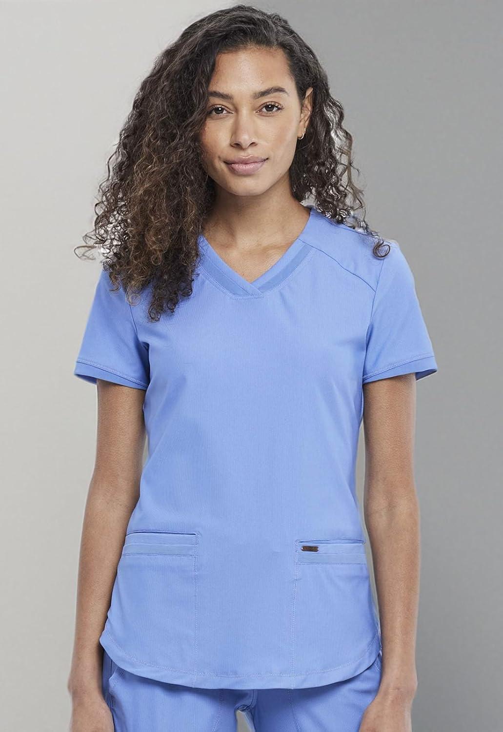 imageCherokee Form Scrub Tops for Women Stretchy VNeck Knit Scrub Top CK840Ciel Blue