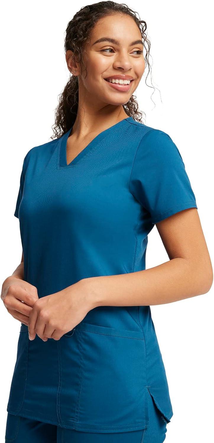 imageCherokee Medical Womens Scrub Top VNeck Modern Classic Fit with 3 Pockets Ultra Soft and 2Way Stretch Fabric WW620Caribbean Blue