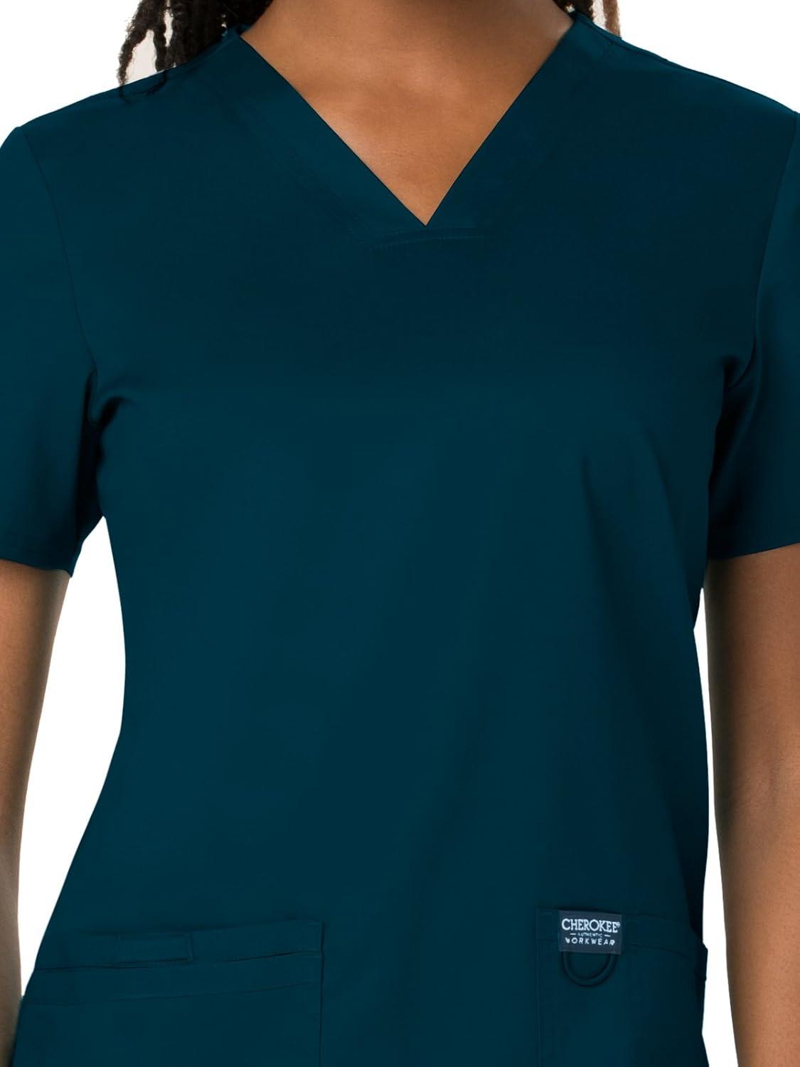imageCherokee Medical Womens Scrub Top VNeck Modern Classic Fit with 3 Pockets Ultra Soft and 2Way Stretch Fabric WW620Caribbean Blue