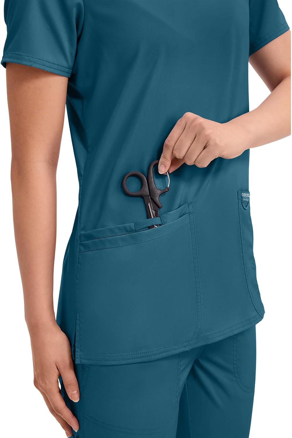 imageCherokee Medical Womens Scrub Top VNeck Modern Classic Fit with 3 Pockets Ultra Soft and 2Way Stretch Fabric WW620Caribbean Blue