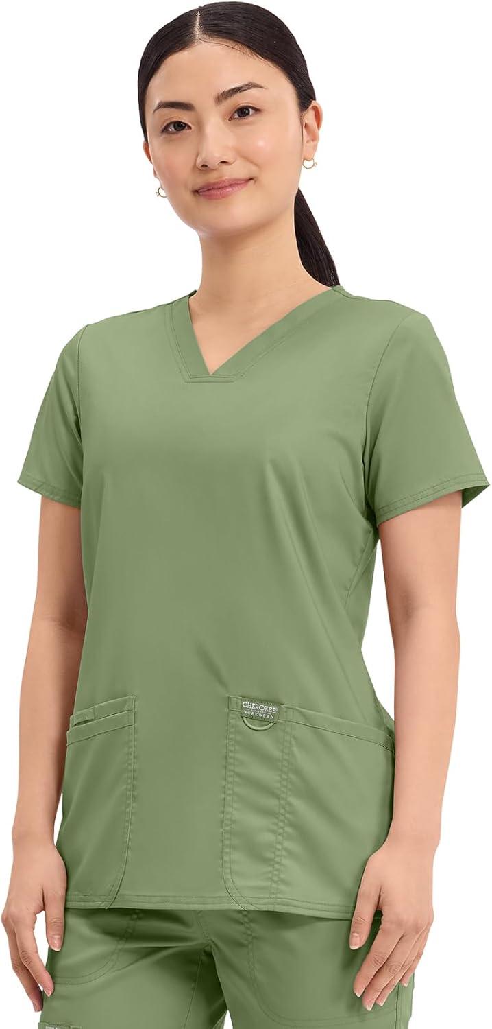 imageCherokee Medical Womens Scrub Top VNeck Modern Classic Fit with 3 Pockets Ultra Soft and 2Way Stretch Fabric WW620Celery Green