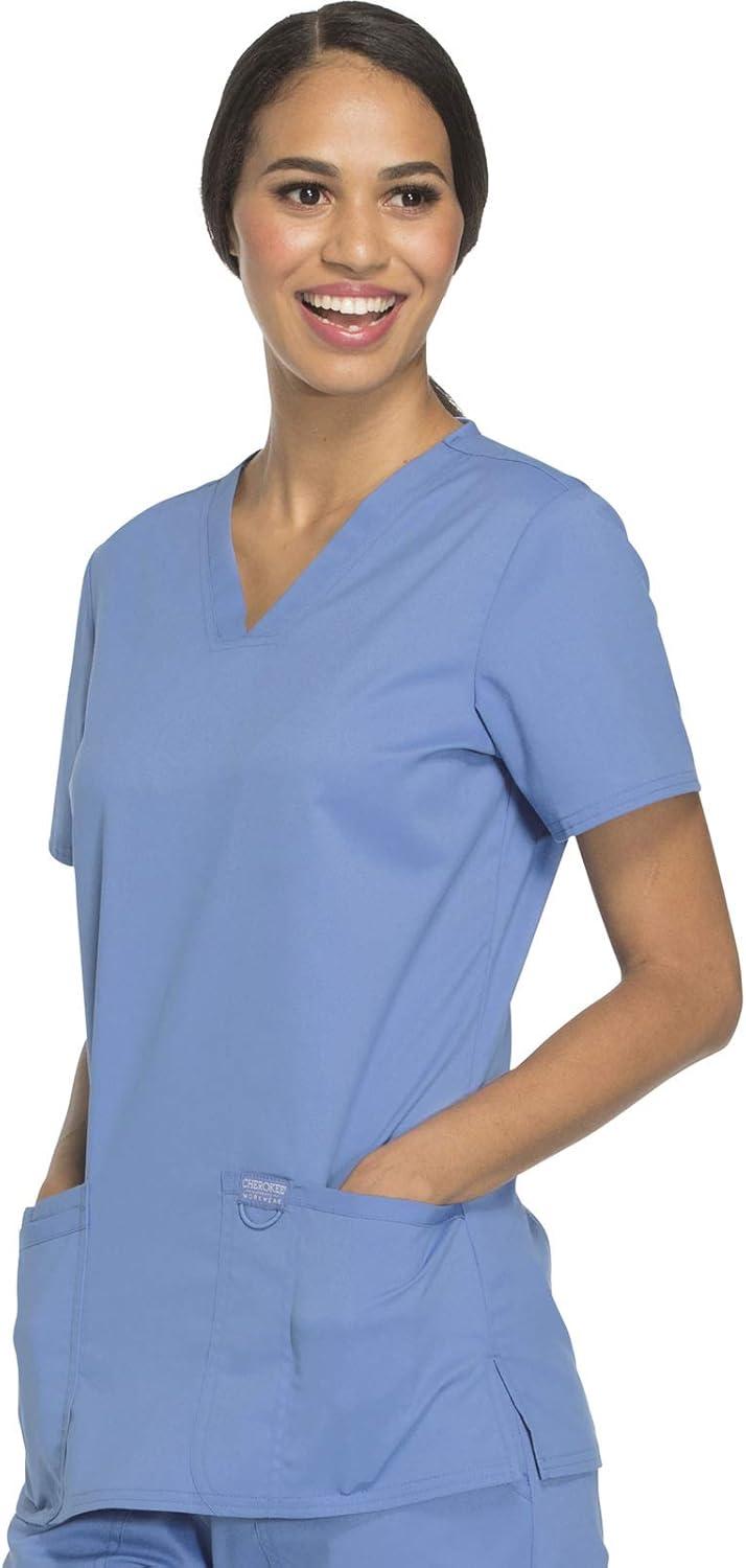 imageCherokee Medical Womens Scrub Top VNeck Modern Classic Fit with 3 Pockets Ultra Soft and 2Way Stretch Fabric WW620Ciel Blue