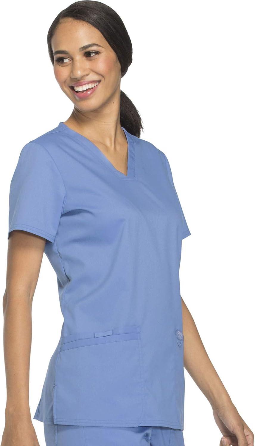 imageCherokee Medical Womens Scrub Top VNeck Modern Classic Fit with 3 Pockets Ultra Soft and 2Way Stretch Fabric WW620Ciel Blue