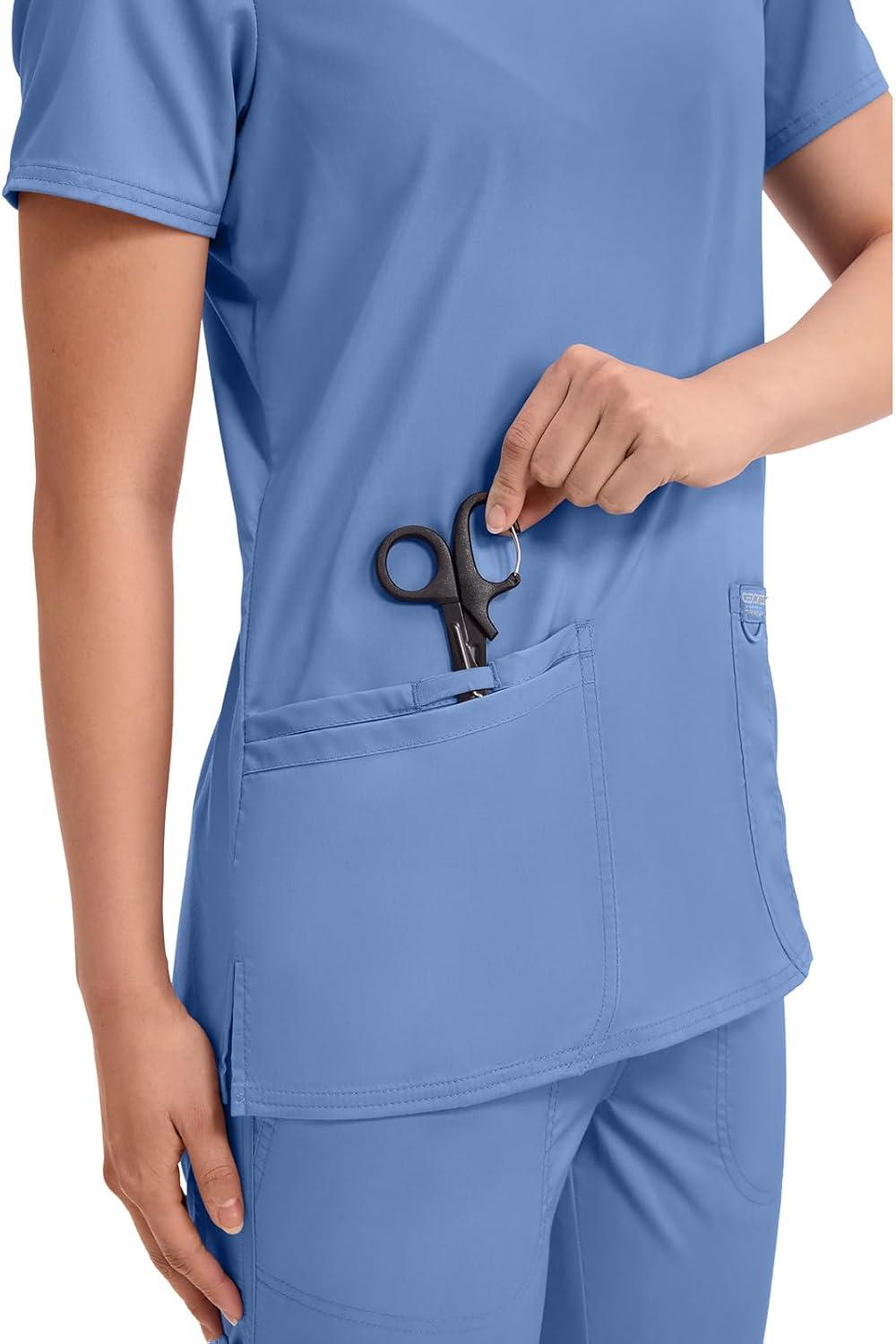 imageCherokee Medical Womens Scrub Top VNeck Modern Classic Fit with 3 Pockets Ultra Soft and 2Way Stretch Fabric WW620Ciel Blue