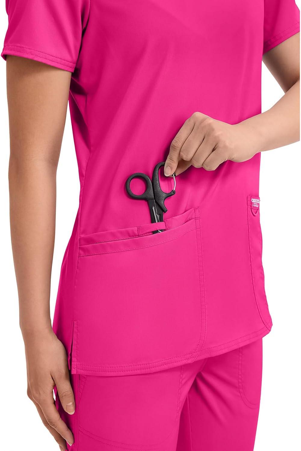 imageCherokee Medical Womens Scrub Top VNeck Modern Classic Fit with 3 Pockets Ultra Soft and 2Way Stretch Fabric WW620Electric Pink