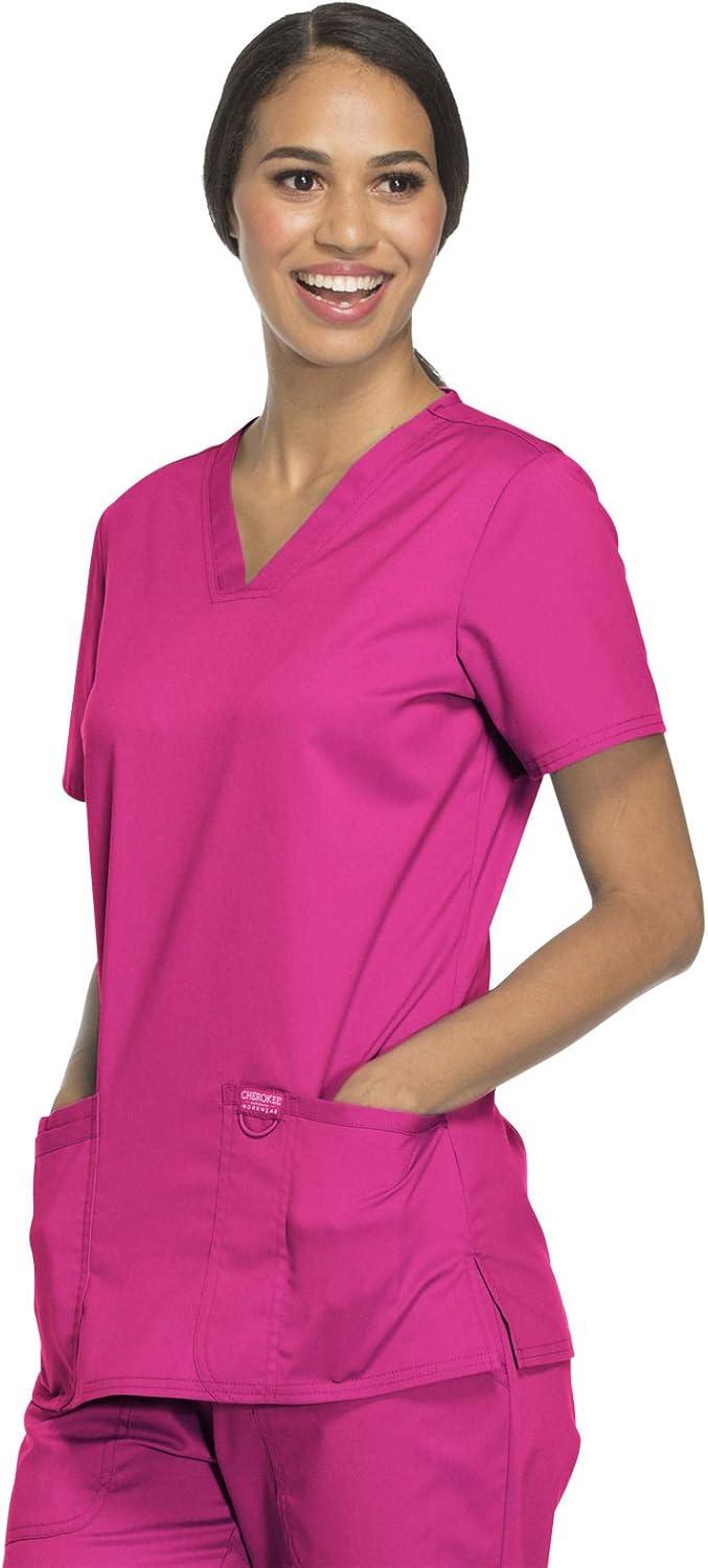 imageCherokee Medical Womens Scrub Top VNeck Modern Classic Fit with 3 Pockets Ultra Soft and 2Way Stretch Fabric WW620Electric Pink