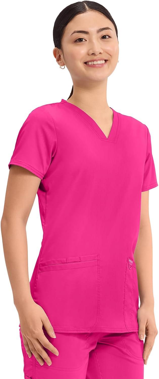 imageCherokee Medical Womens Scrub Top VNeck Modern Classic Fit with 3 Pockets Ultra Soft and 2Way Stretch Fabric WW620Electric Pink