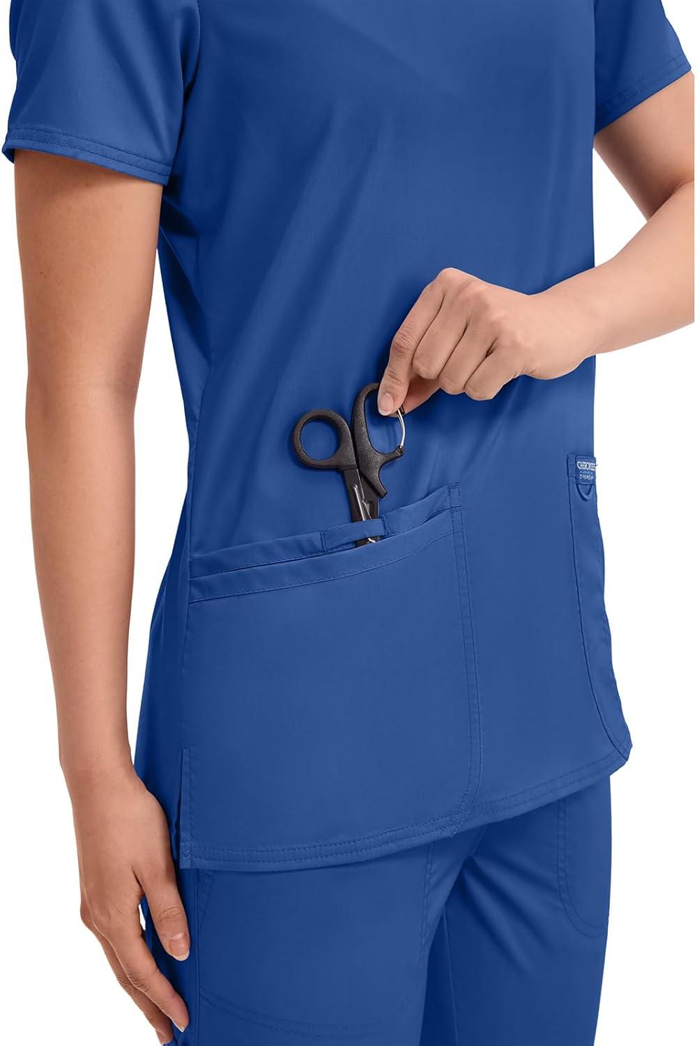 imageCherokee Medical Womens Scrub Top VNeck Modern Classic Fit with 3 Pockets Ultra Soft and 2Way Stretch Fabric WW620Galaxy Blue