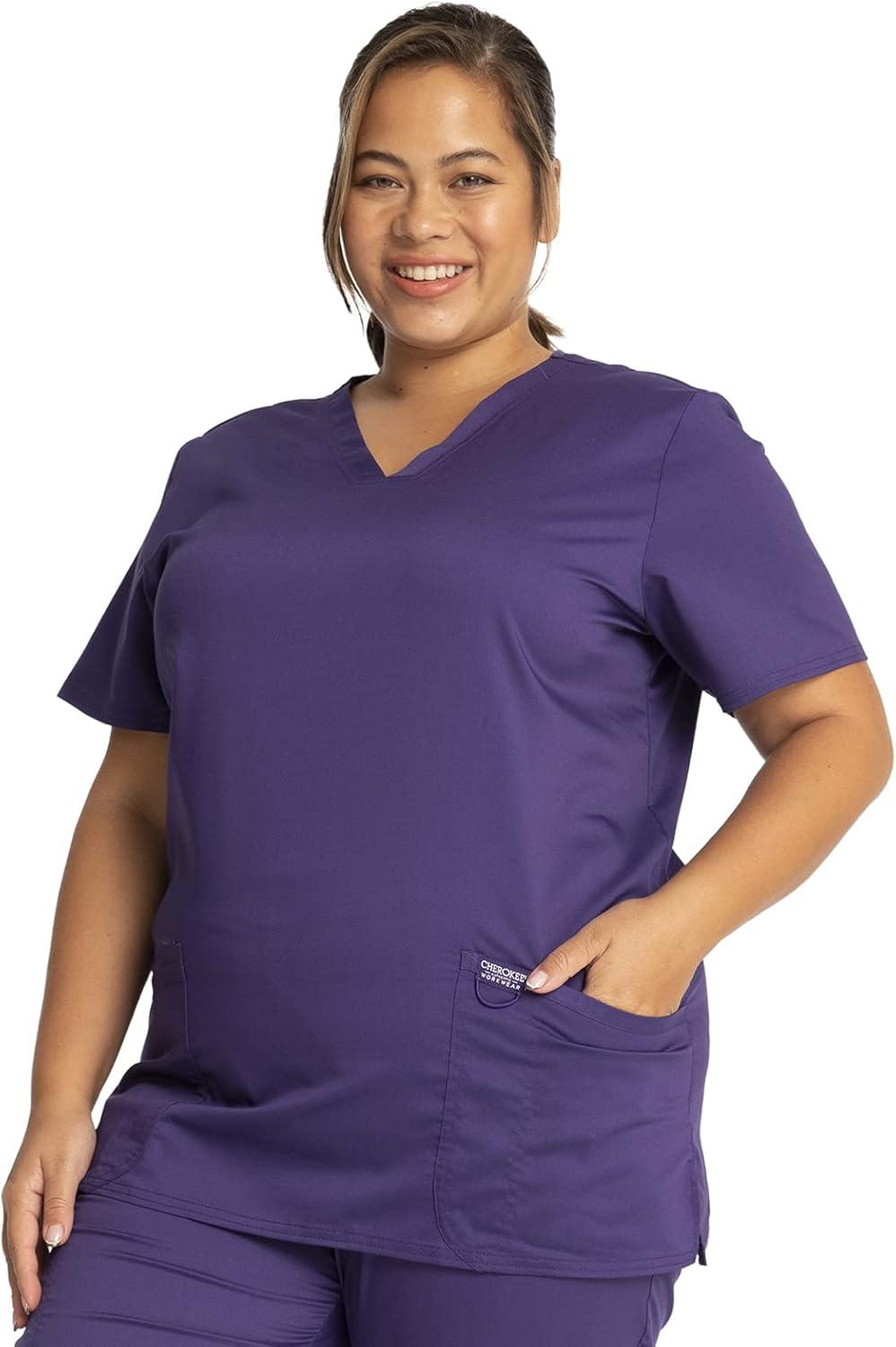 imageCherokee Medical Womens Scrub Top VNeck Modern Classic Fit with 3 Pockets Ultra Soft and 2Way Stretch Fabric WW620Grape