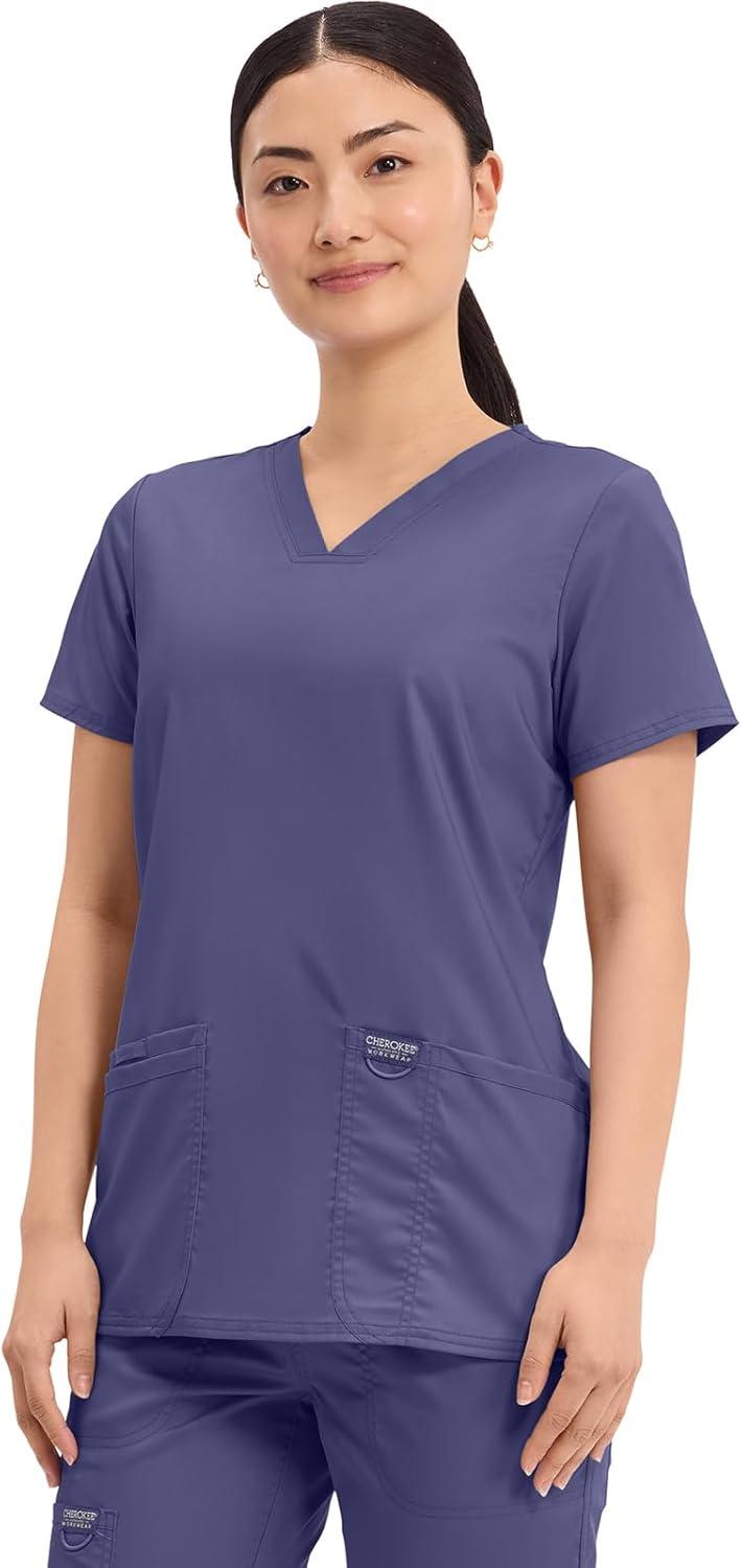 imageCherokee Medical Womens Scrub Top VNeck Modern Classic Fit with 3 Pockets Ultra Soft and 2Way Stretch Fabric WW620Grape