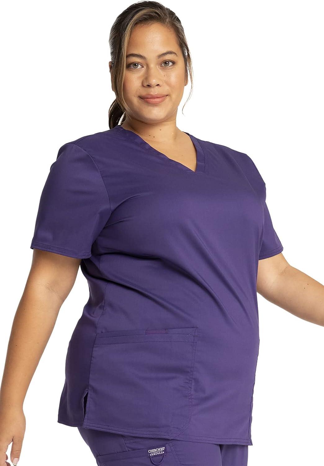 imageCherokee Medical Womens Scrub Top VNeck Modern Classic Fit with 3 Pockets Ultra Soft and 2Way Stretch Fabric WW620Grape