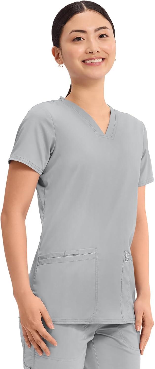 imageCherokee Medical Womens Scrub Top VNeck Modern Classic Fit with 3 Pockets Ultra Soft and 2Way Stretch Fabric WW620Grey