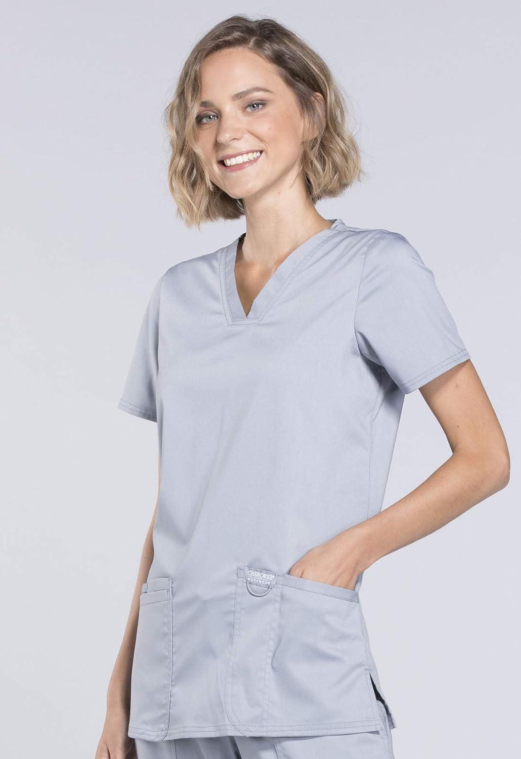 imageCherokee Medical Womens Scrub Top VNeck Modern Classic Fit with 3 Pockets Ultra Soft and 2Way Stretch Fabric WW620Grey