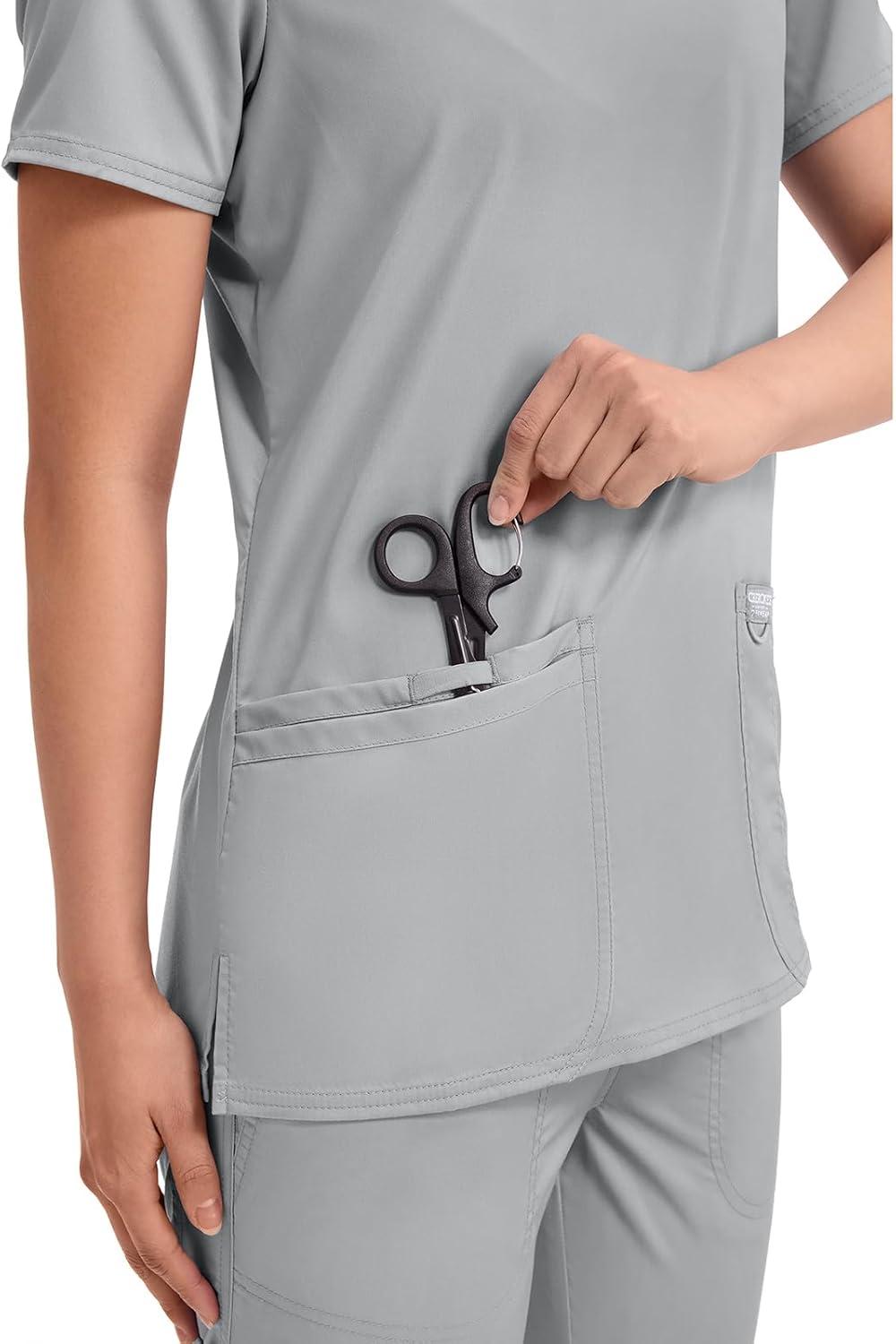 imageCherokee Medical Womens Scrub Top VNeck Modern Classic Fit with 3 Pockets Ultra Soft and 2Way Stretch Fabric WW620Grey