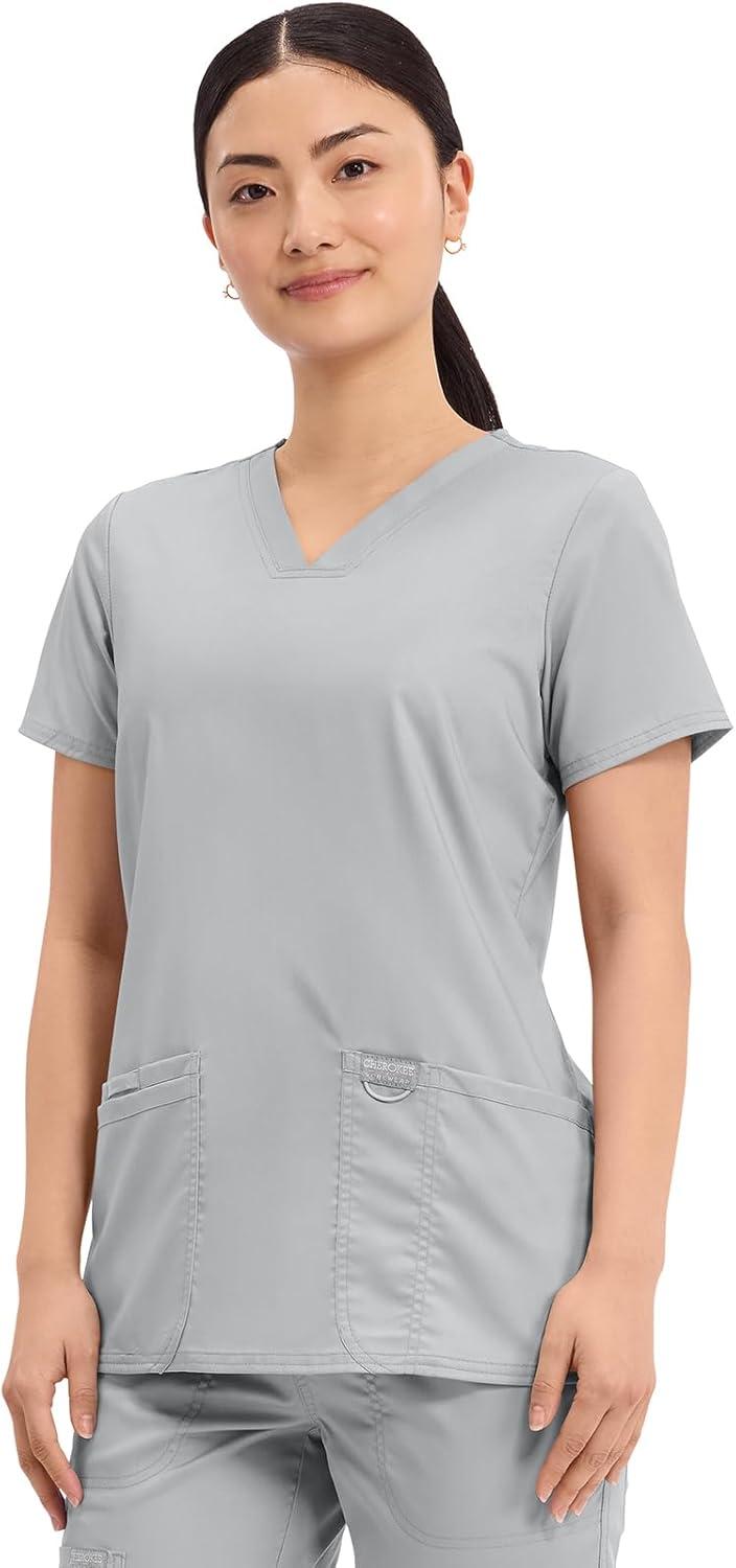 imageCherokee Medical Womens Scrub Top VNeck Modern Classic Fit with 3 Pockets Ultra Soft and 2Way Stretch Fabric WW620Grey