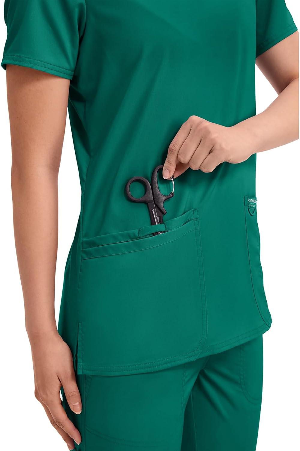 imageCherokee Medical Womens Scrub Top VNeck Modern Classic Fit with 3 Pockets Ultra Soft and 2Way Stretch Fabric WW620Hunter Green