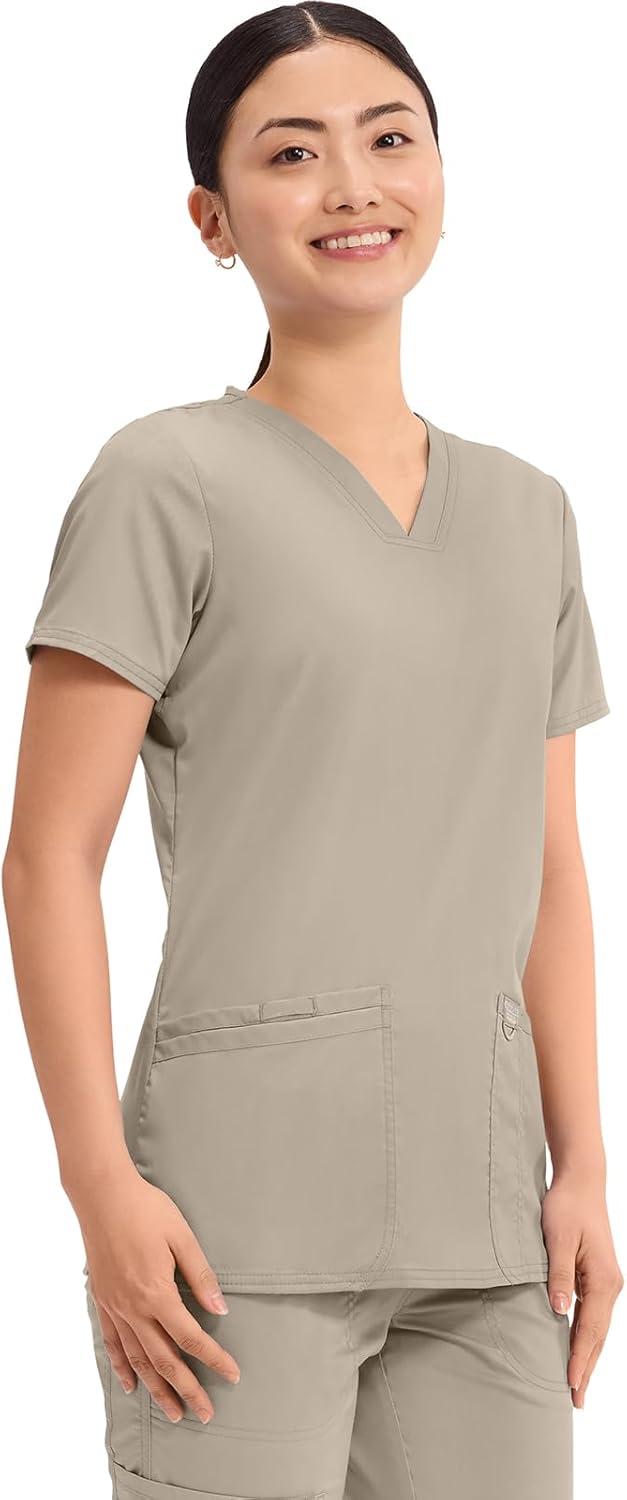 imageCherokee Medical Womens Scrub Top VNeck Modern Classic Fit with 3 Pockets Ultra Soft and 2Way Stretch Fabric WW620Khaki