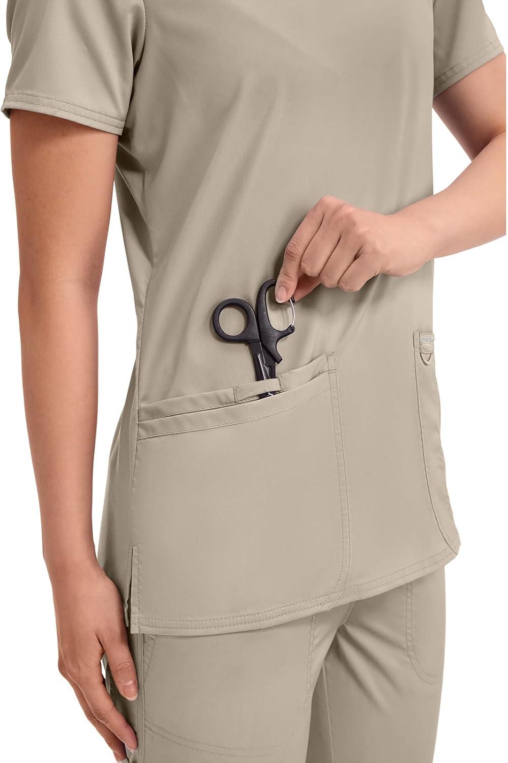 imageCherokee Medical Womens Scrub Top VNeck Modern Classic Fit with 3 Pockets Ultra Soft and 2Way Stretch Fabric WW620Khaki