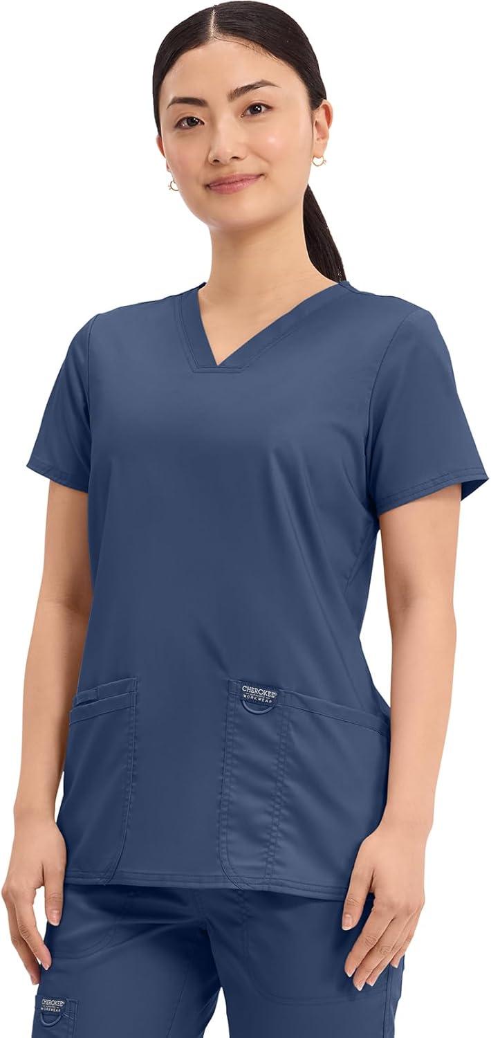 imageCherokee Medical Womens Scrub Top VNeck Modern Classic Fit with 3 Pockets Ultra Soft and 2Way Stretch Fabric WW620Navy