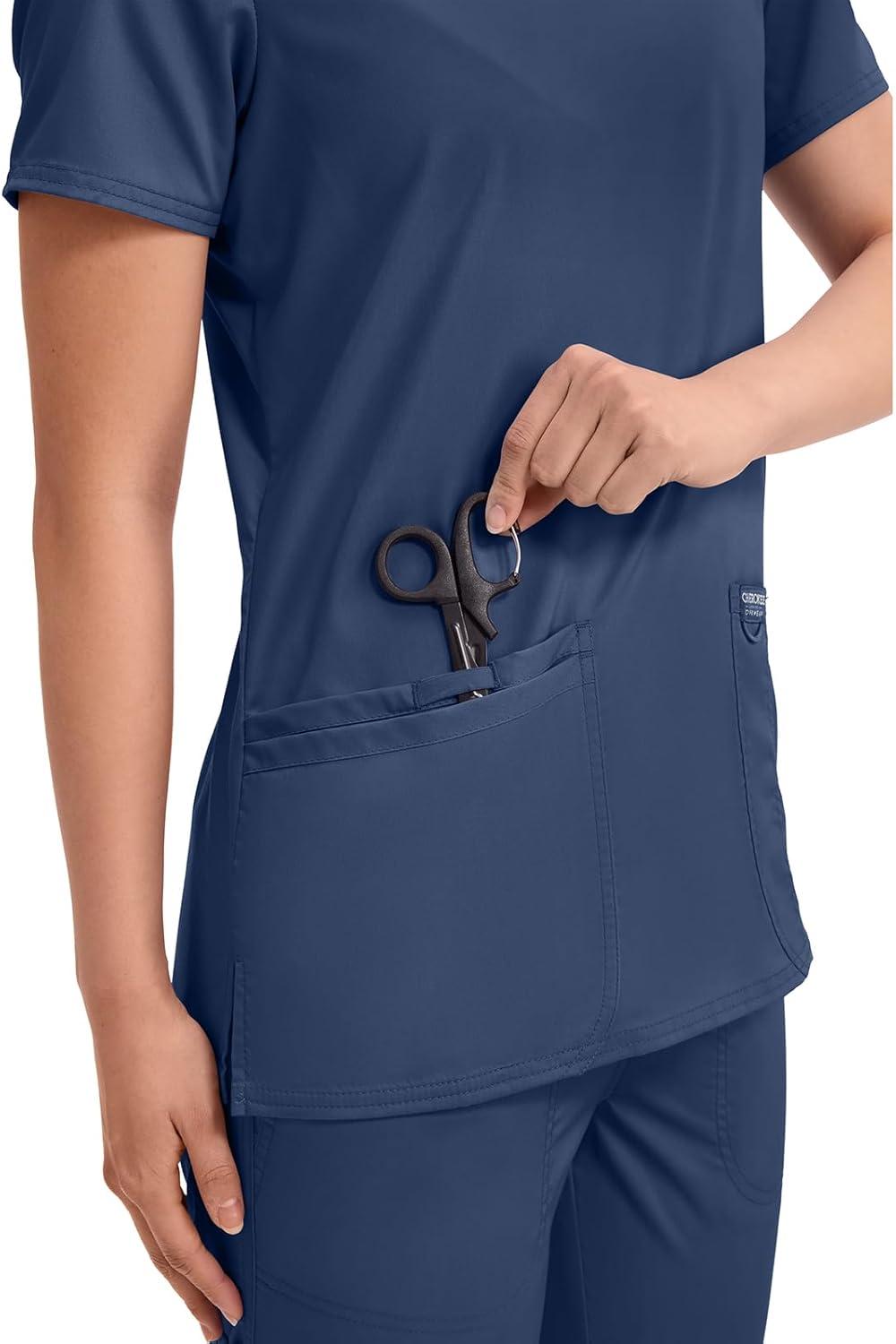 imageCherokee Medical Womens Scrub Top VNeck Modern Classic Fit with 3 Pockets Ultra Soft and 2Way Stretch Fabric WW620Navy