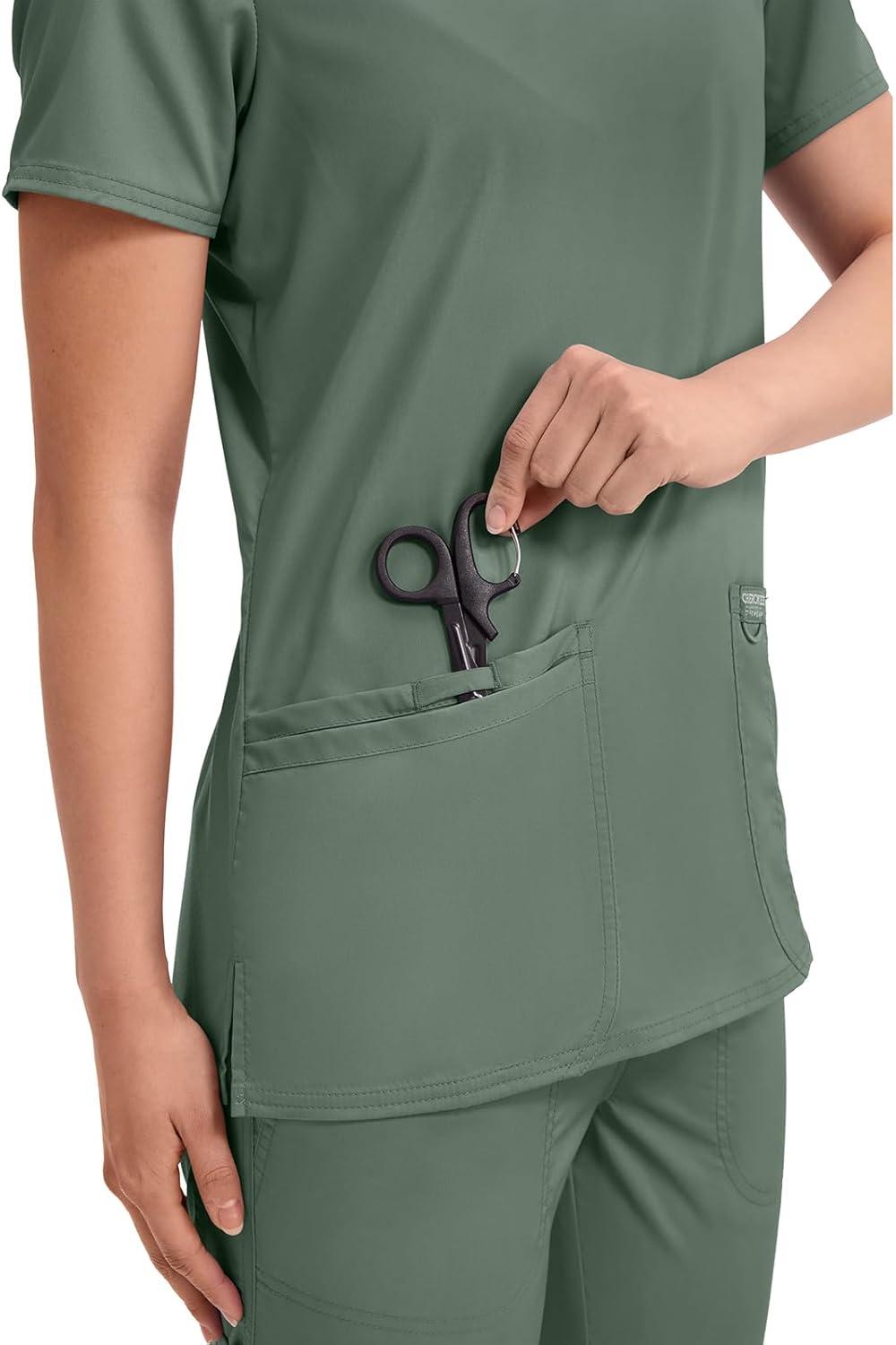 imageCherokee Medical Womens Scrub Top VNeck Modern Classic Fit with 3 Pockets Ultra Soft and 2Way Stretch Fabric WW620Olive