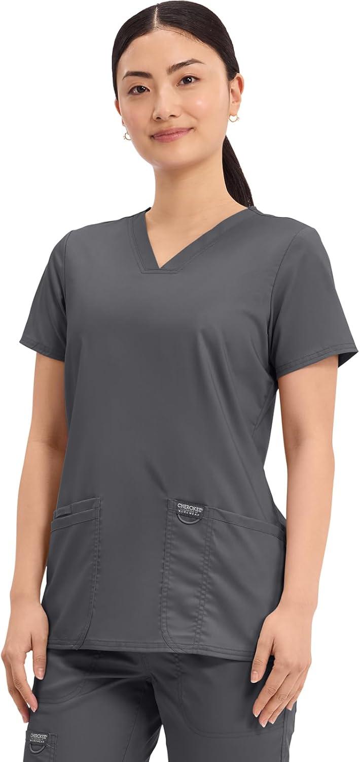 imageCherokee Medical Womens Scrub Top VNeck Modern Classic Fit with 3 Pockets Ultra Soft and 2Way Stretch Fabric WW620Pewter