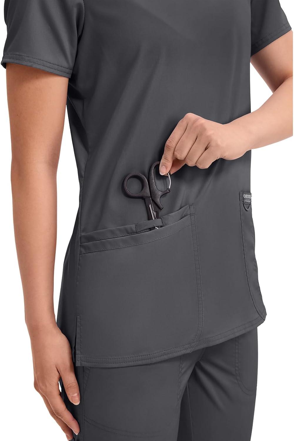 imageCherokee Medical Womens Scrub Top VNeck Modern Classic Fit with 3 Pockets Ultra Soft and 2Way Stretch Fabric WW620Pewter