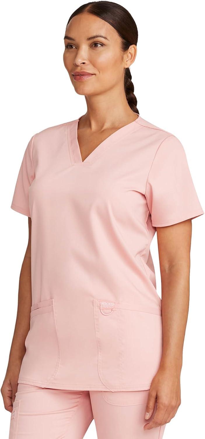 imageCherokee Medical Womens Scrub Top VNeck Modern Classic Fit with 3 Pockets Ultra Soft and 2Way Stretch Fabric WW620Pink Essence
