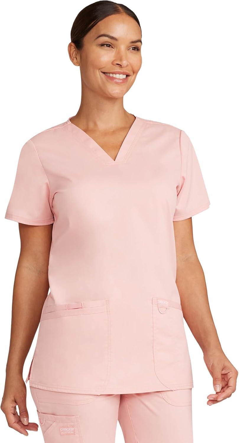 imageCherokee Medical Womens Scrub Top VNeck Modern Classic Fit with 3 Pockets Ultra Soft and 2Way Stretch Fabric WW620Pink Essence