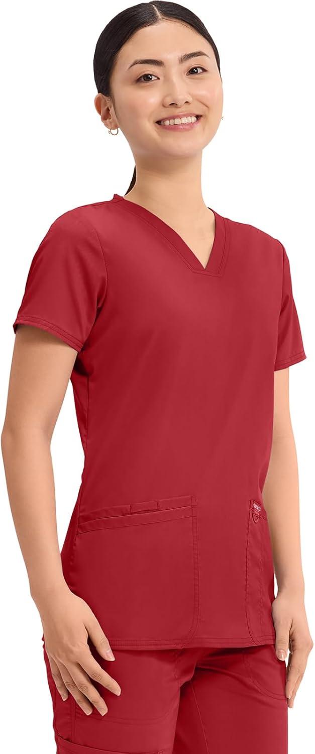 imageCherokee Medical Womens Scrub Top VNeck Modern Classic Fit with 3 Pockets Ultra Soft and 2Way Stretch Fabric WW620Red