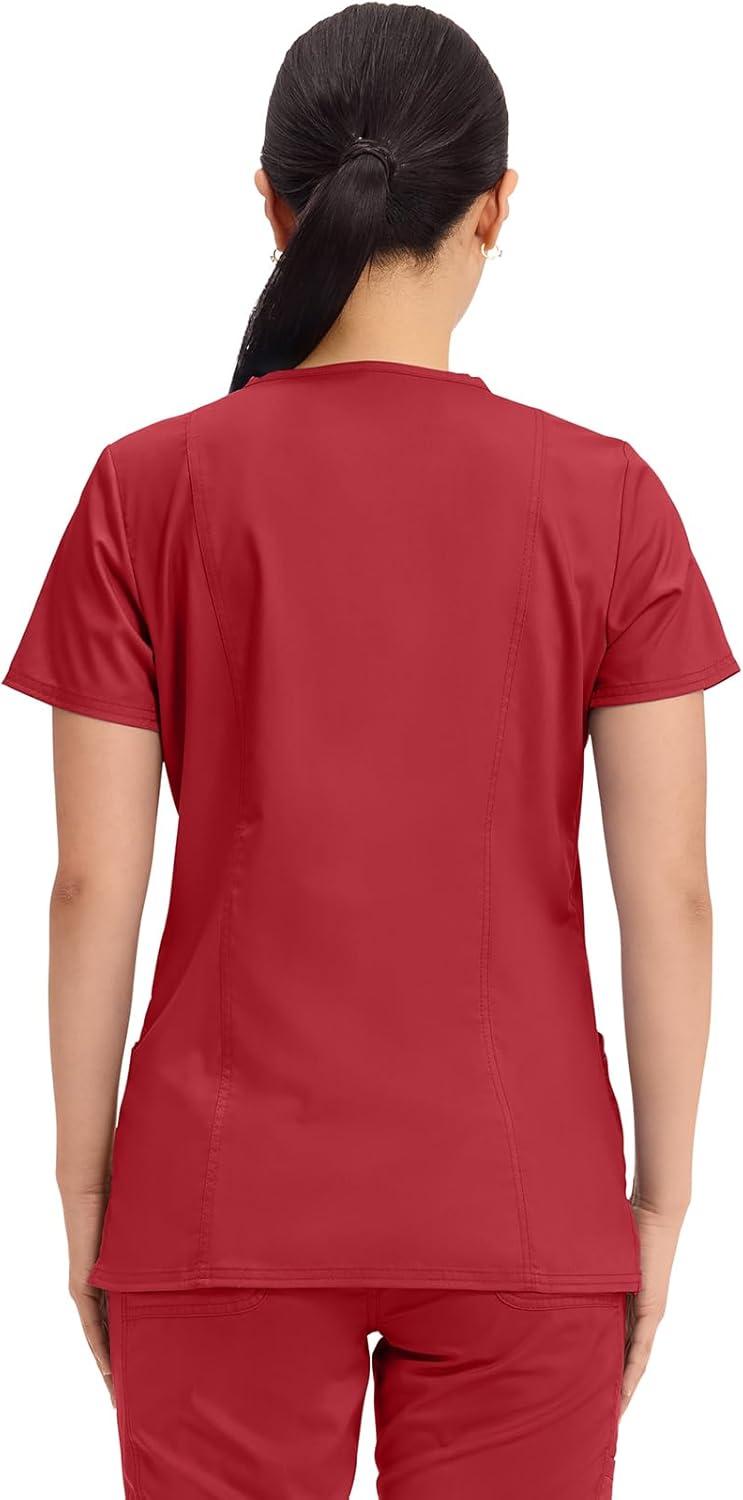 imageCherokee Medical Womens Scrub Top VNeck Modern Classic Fit with 3 Pockets Ultra Soft and 2Way Stretch Fabric WW620Red