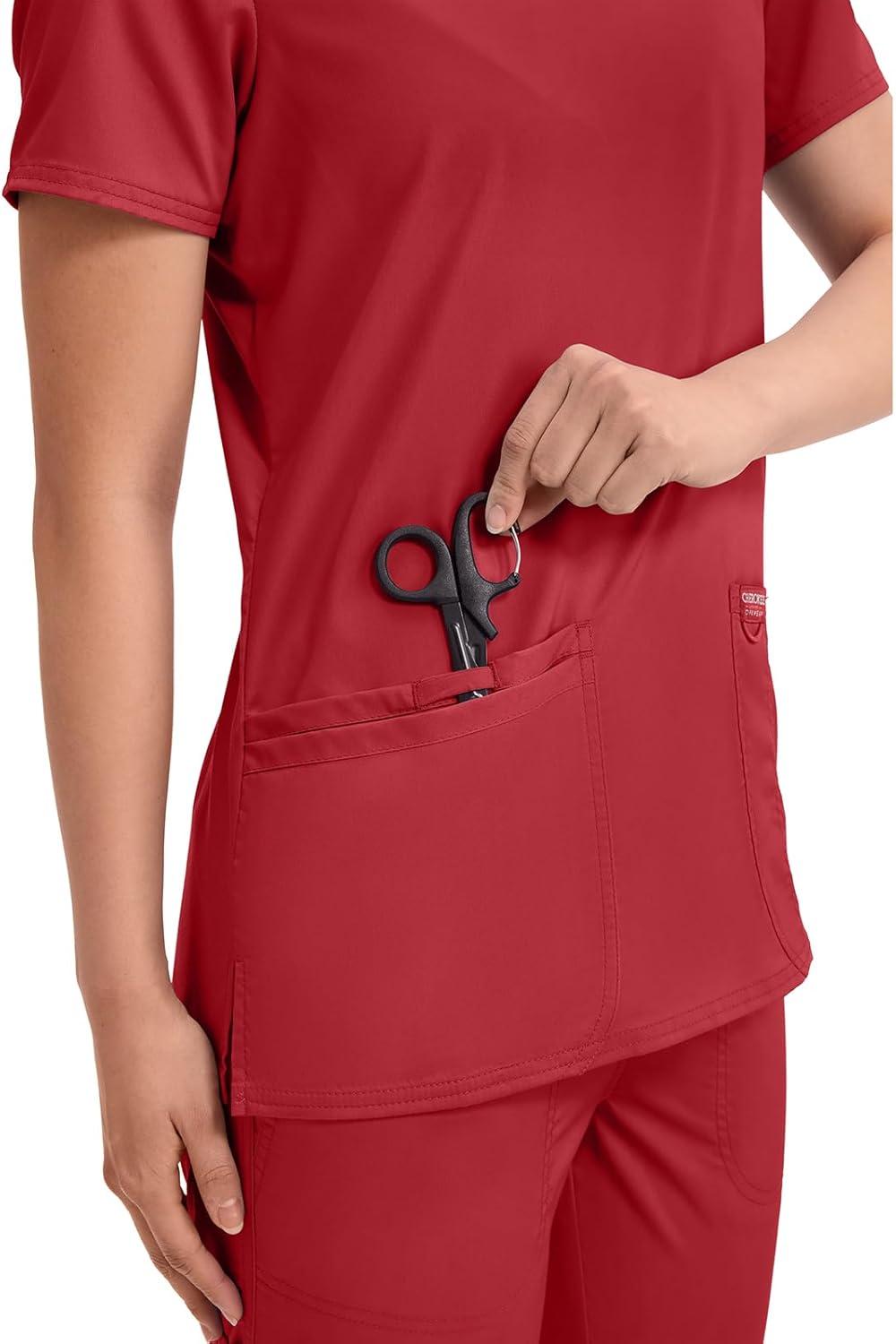 imageCherokee Medical Womens Scrub Top VNeck Modern Classic Fit with 3 Pockets Ultra Soft and 2Way Stretch Fabric WW620Red