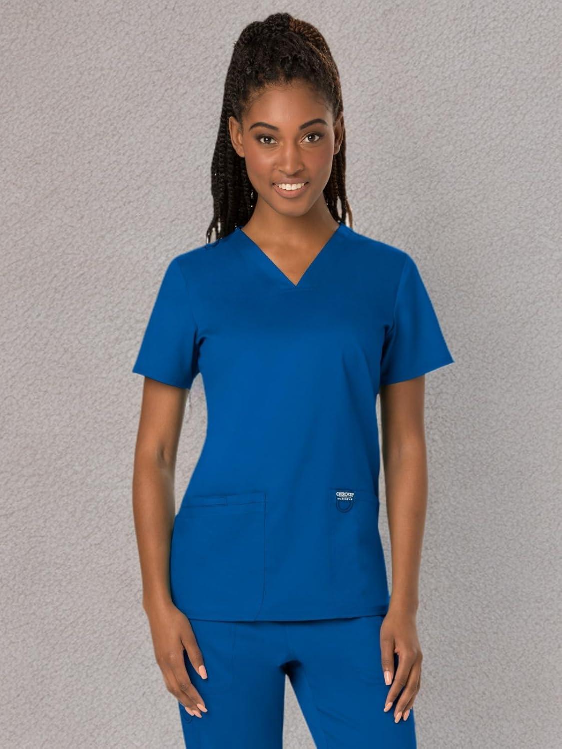 imageCherokee Medical Womens Scrub Top VNeck Modern Classic Fit with 3 Pockets Ultra Soft and 2Way Stretch Fabric WW620Royal