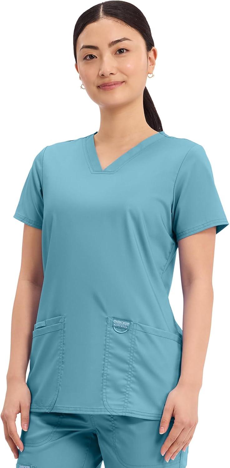 imageCherokee Medical Womens Scrub Top VNeck Modern Classic Fit with 3 Pockets Ultra Soft and 2Way Stretch Fabric WW620Soft Marine