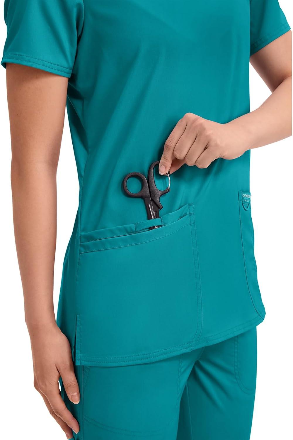 imageCherokee Medical Womens Scrub Top VNeck Modern Classic Fit with 3 Pockets Ultra Soft and 2Way Stretch Fabric WW620Teal Blue
