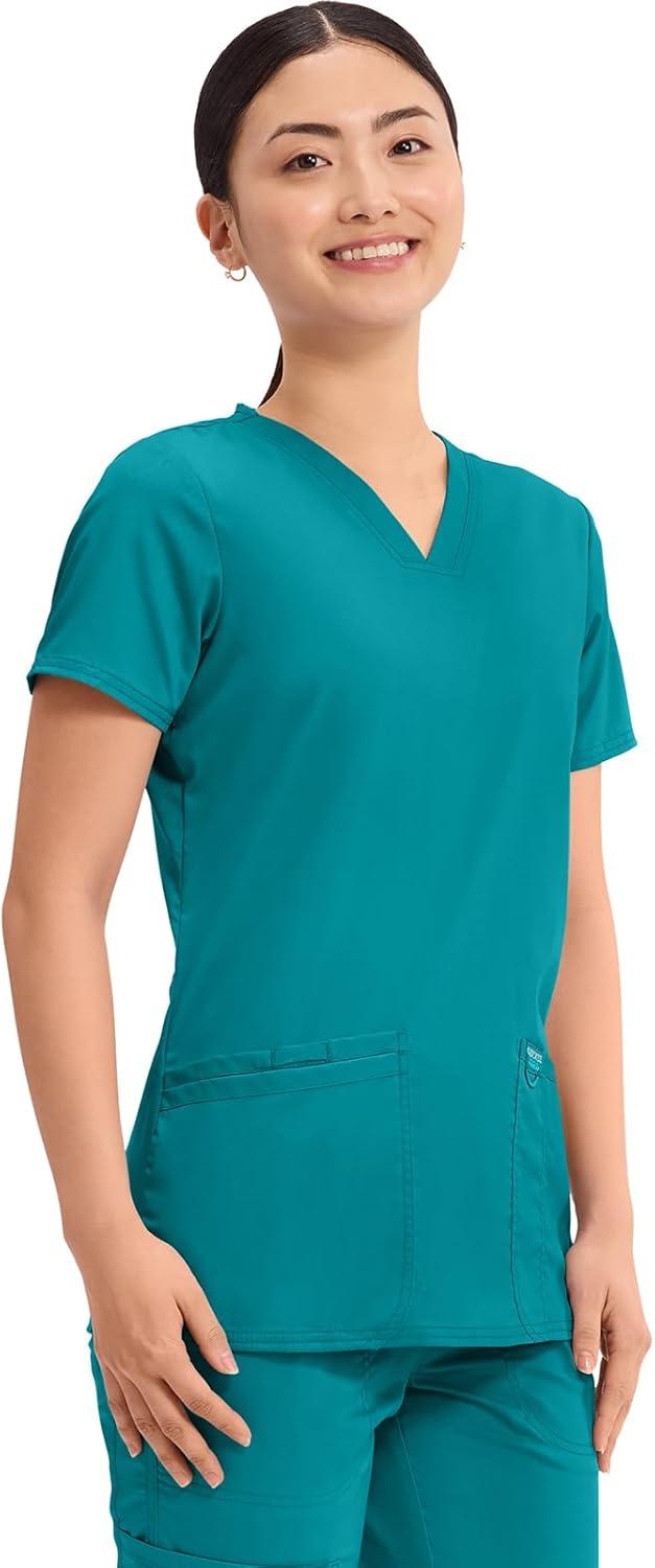 imageCherokee Medical Womens Scrub Top VNeck Modern Classic Fit with 3 Pockets Ultra Soft and 2Way Stretch Fabric WW620Teal Blue