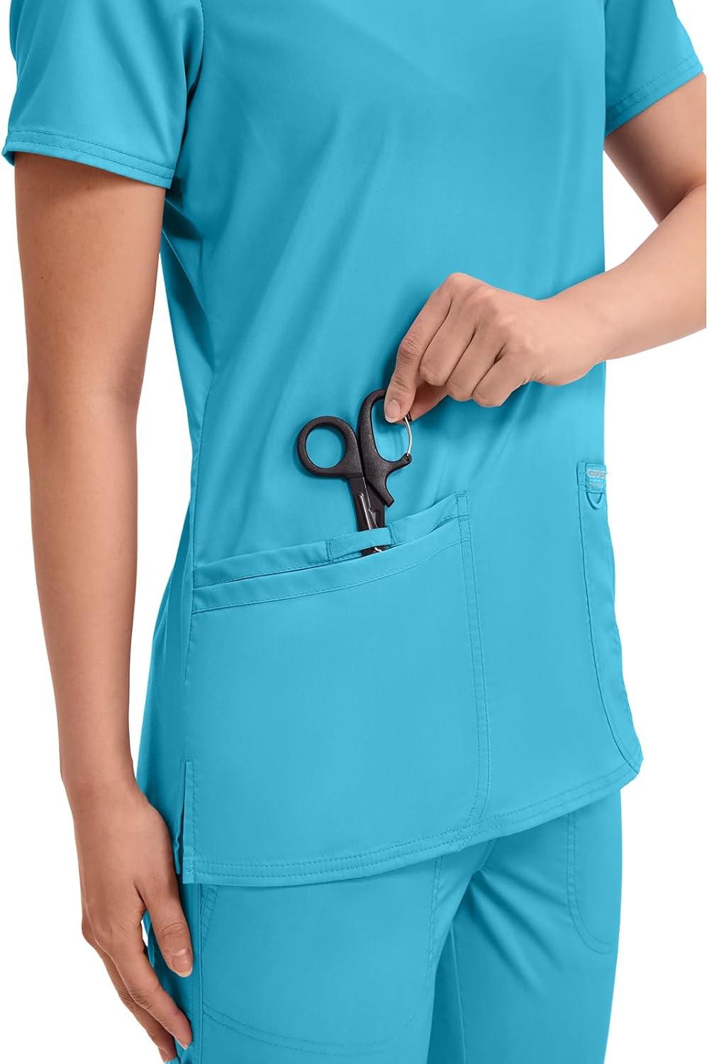 imageCherokee Medical Womens Scrub Top VNeck Modern Classic Fit with 3 Pockets Ultra Soft and 2Way Stretch Fabric WW620Turquoise