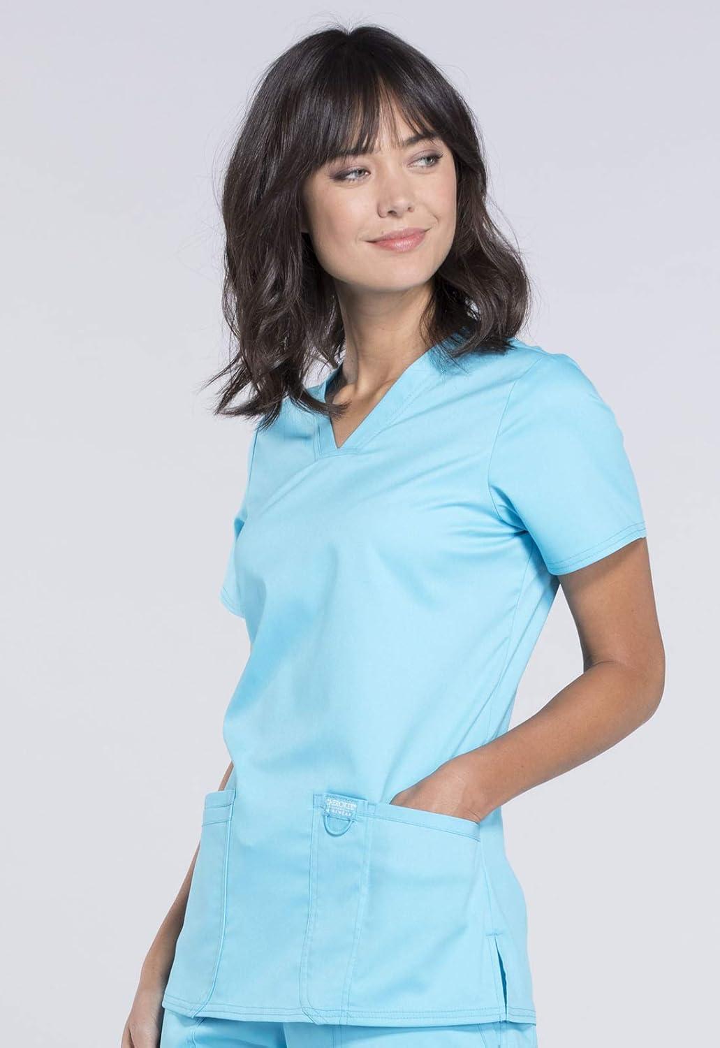 imageCherokee Medical Womens Scrub Top VNeck Modern Classic Fit with 3 Pockets Ultra Soft and 2Way Stretch Fabric WW620Turquoise