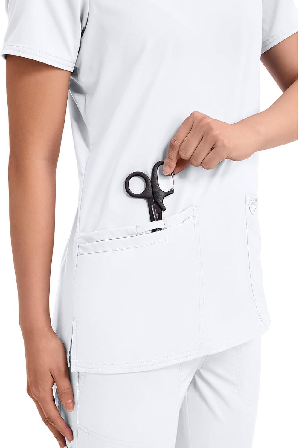 imageCherokee Medical Womens Scrub Top VNeck Modern Classic Fit with 3 Pockets Ultra Soft and 2Way Stretch Fabric WW620White