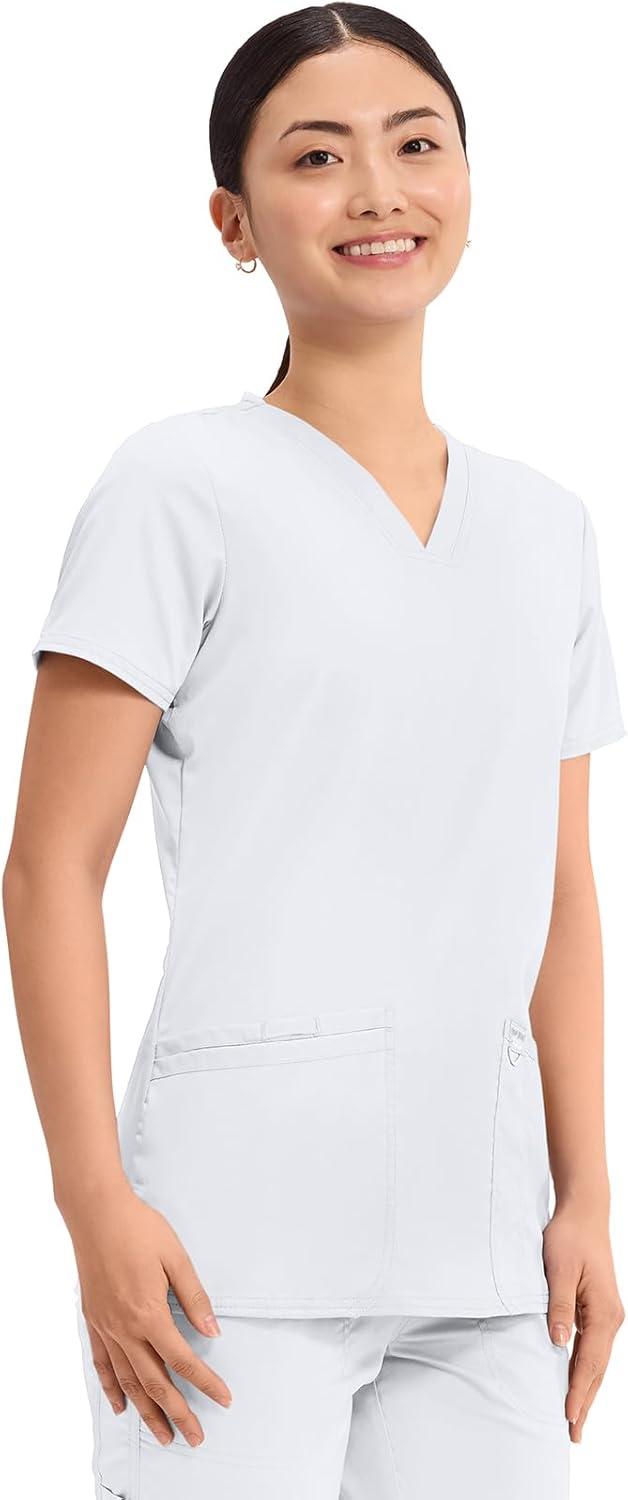 imageCherokee Medical Womens Scrub Top VNeck Modern Classic Fit with 3 Pockets Ultra Soft and 2Way Stretch Fabric WW620White