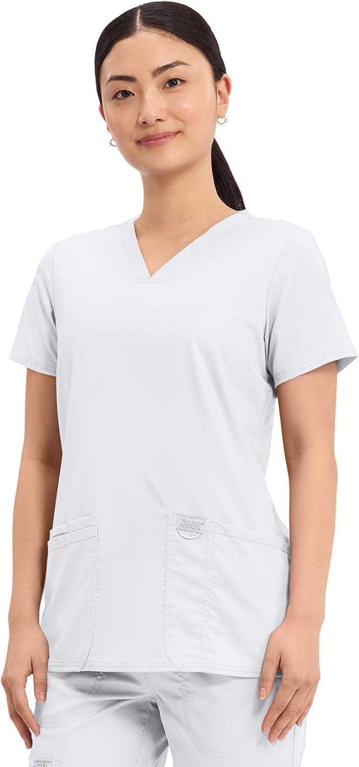 imageCherokee Medical Womens Scrub Top VNeck Modern Classic Fit with 3 Pockets Ultra Soft and 2Way Stretch Fabric WW620White