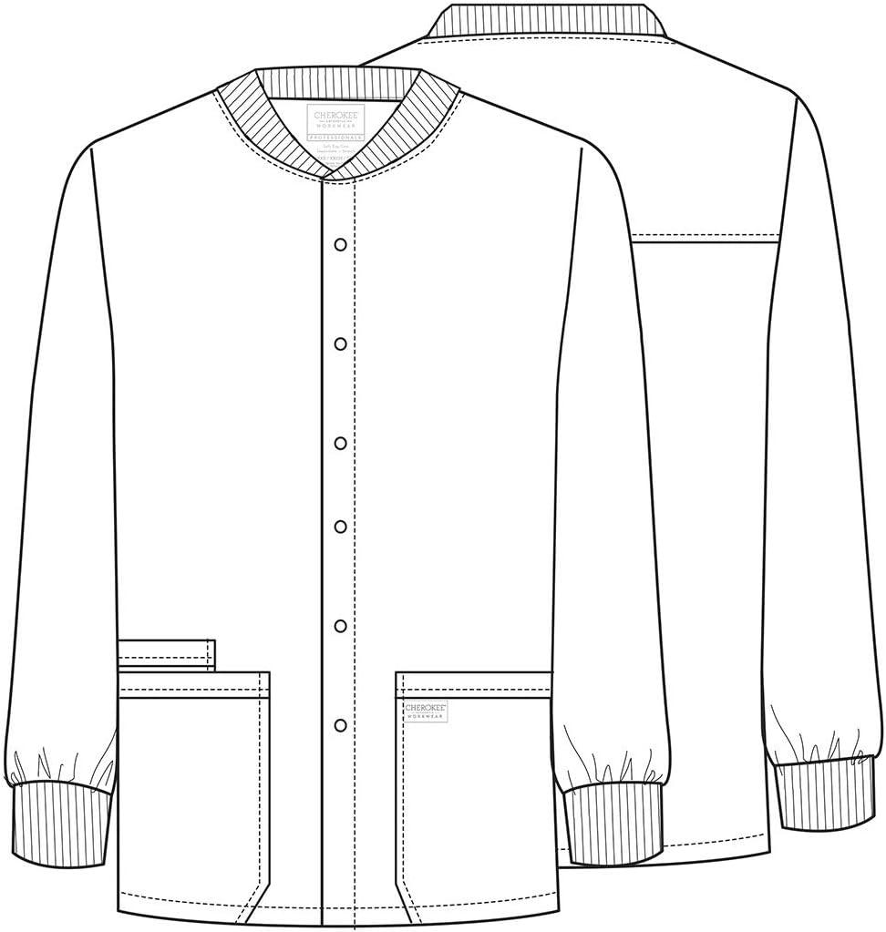 imageCherokee Mens Scrub Jacket Snap Front Medical with 3 Pockets Knit Cuffs Soft Fade Resistant 2Way Stretch WW360Royal