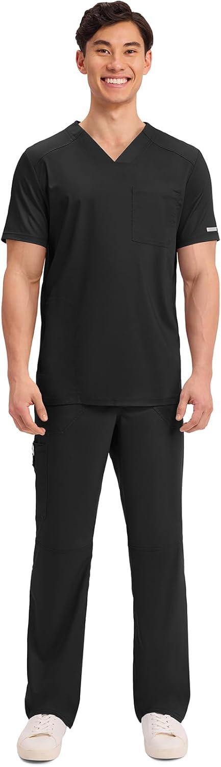 imageCherokee Mens VNeck Scrub Top with Mesh Yoke and Side Panels for Extra Breathability WW603Black