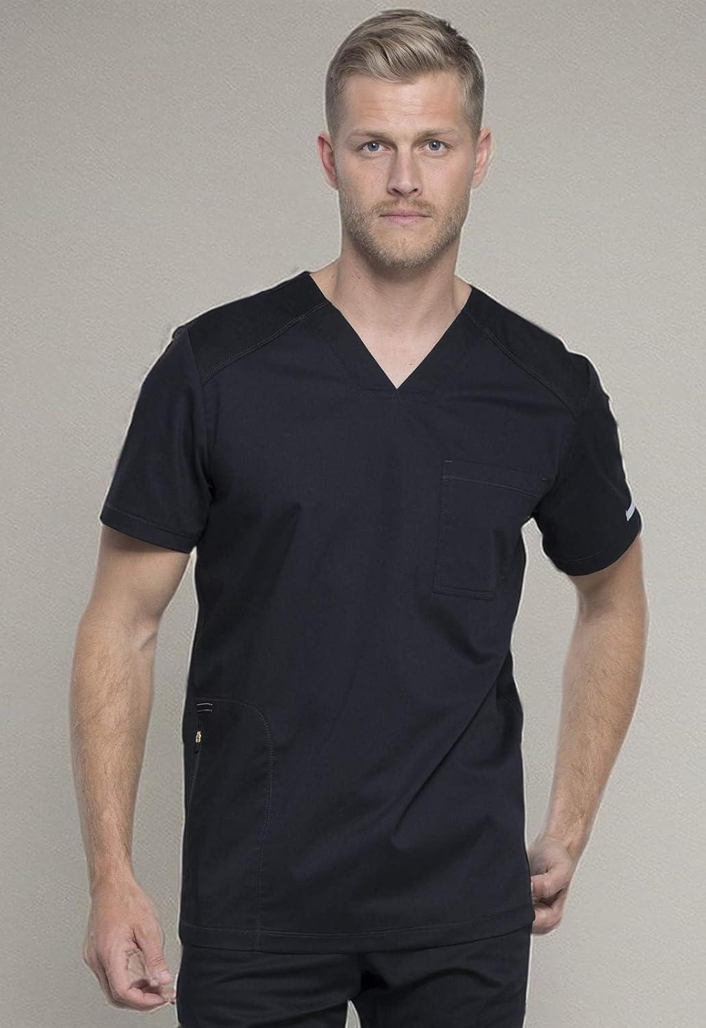imageCherokee Mens VNeck Scrub Top with Mesh Yoke and Side Panels for Extra Breathability WW603Black