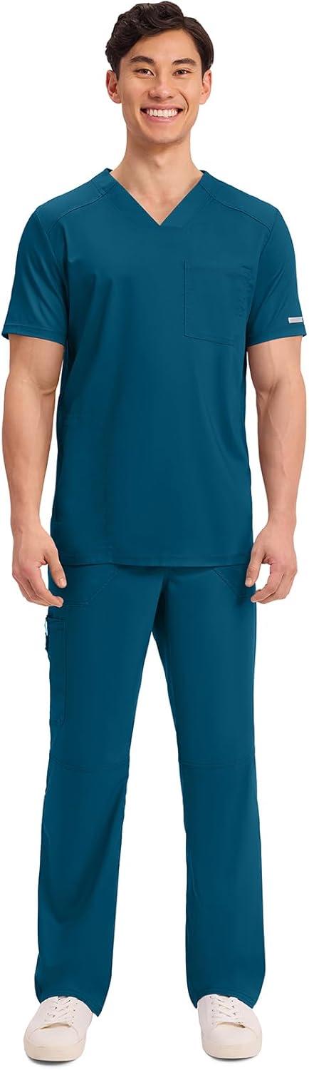 imageCherokee Mens VNeck Scrub Top with Mesh Yoke and Side Panels for Extra Breathability WW603Caribbean Blue