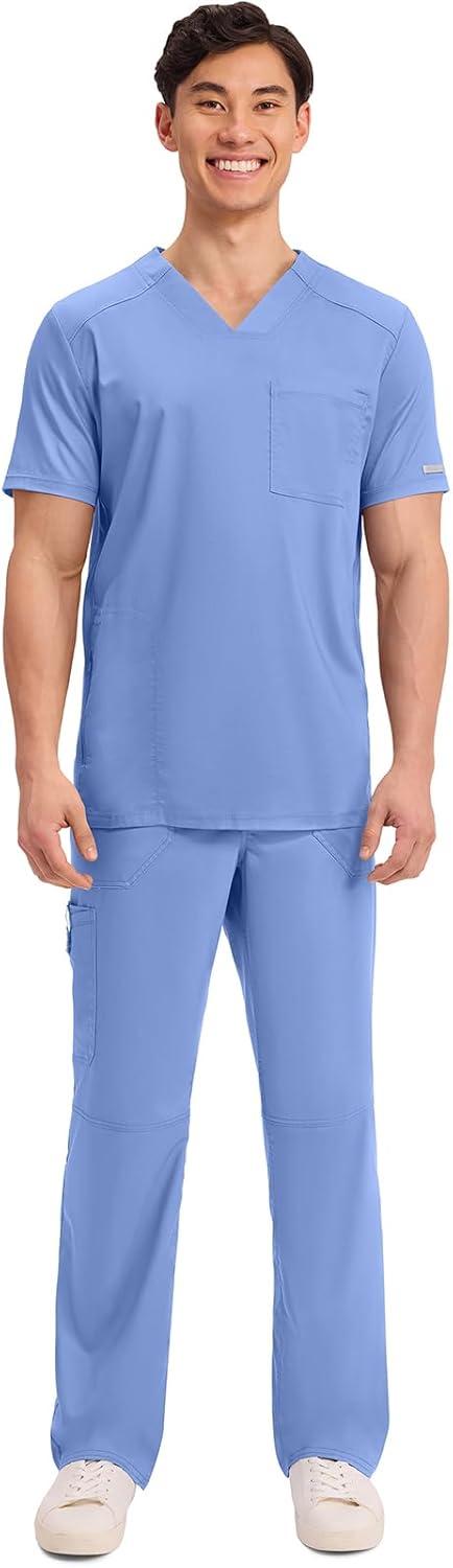 imageCherokee Mens VNeck Scrub Top with Mesh Yoke and Side Panels for Extra Breathability WW603Ciel