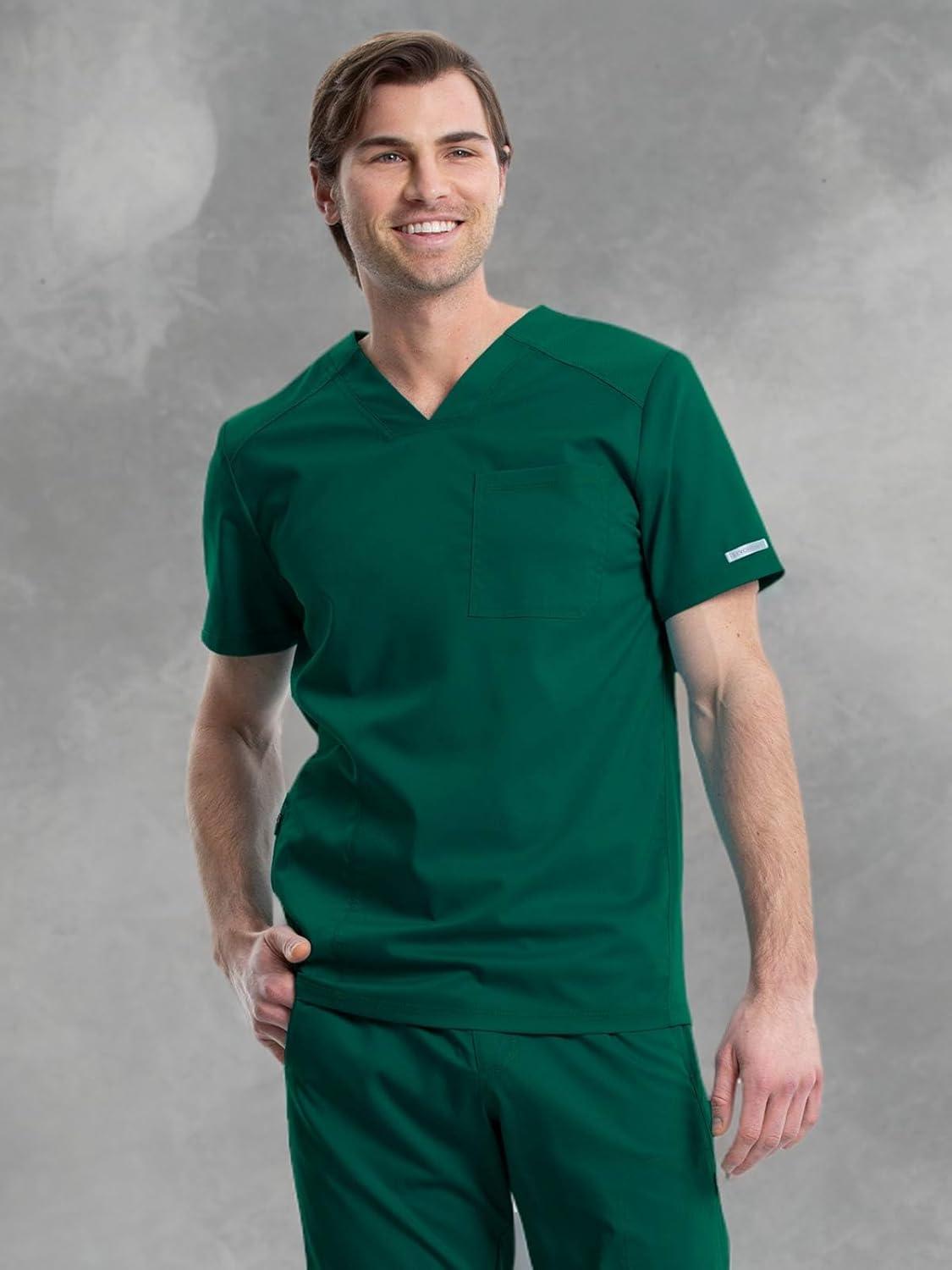 imageCherokee Mens VNeck Scrub Top with Mesh Yoke and Side Panels for Extra Breathability WW603Hunter Green