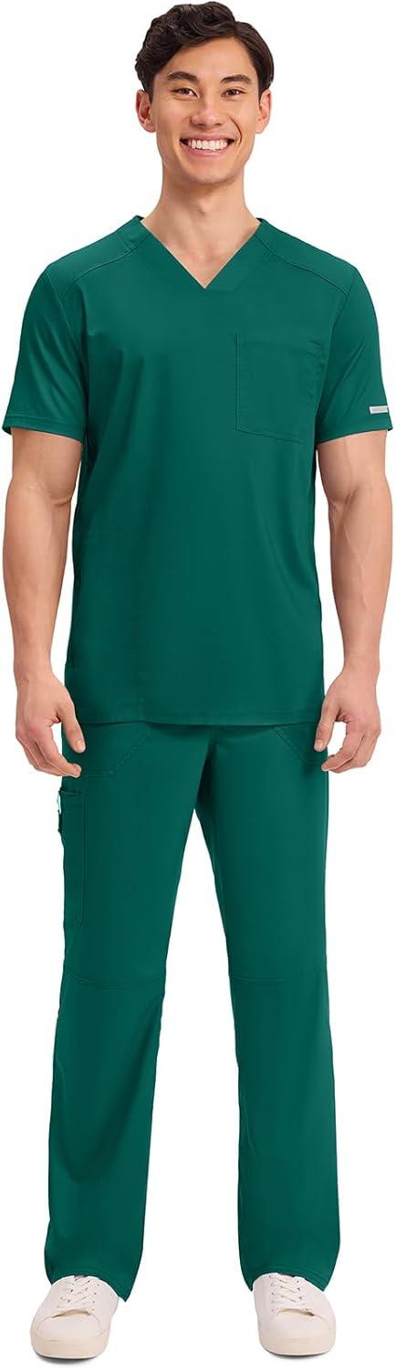 imageCherokee Mens VNeck Scrub Top with Mesh Yoke and Side Panels for Extra Breathability WW603Hunter Green