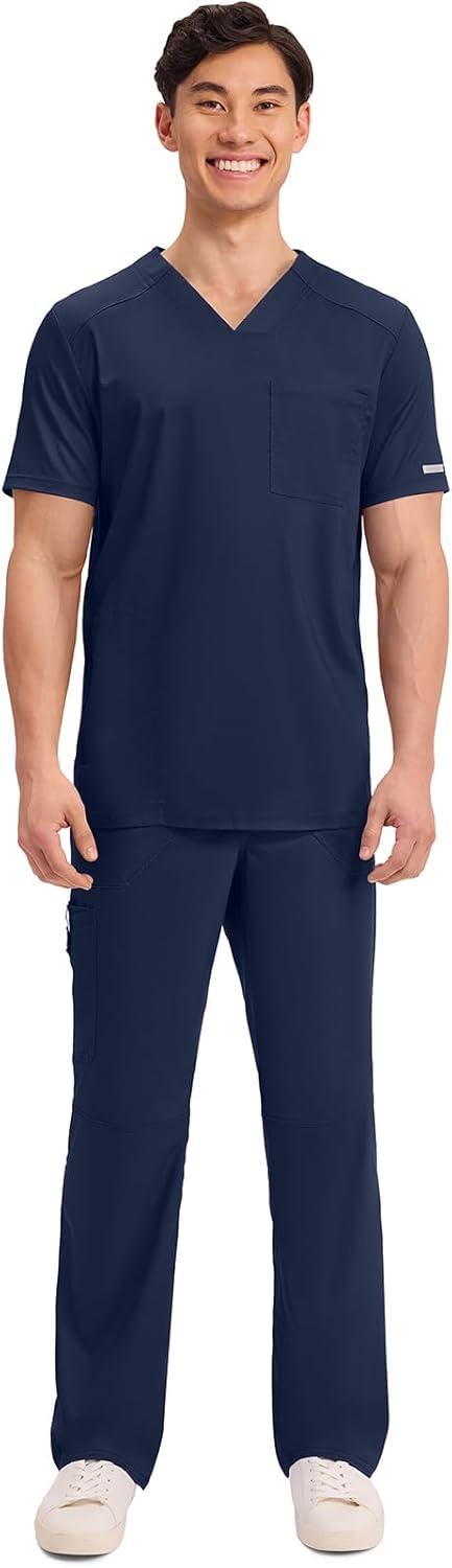imageCherokee Mens VNeck Scrub Top with Mesh Yoke and Side Panels for Extra Breathability WW603Navy
