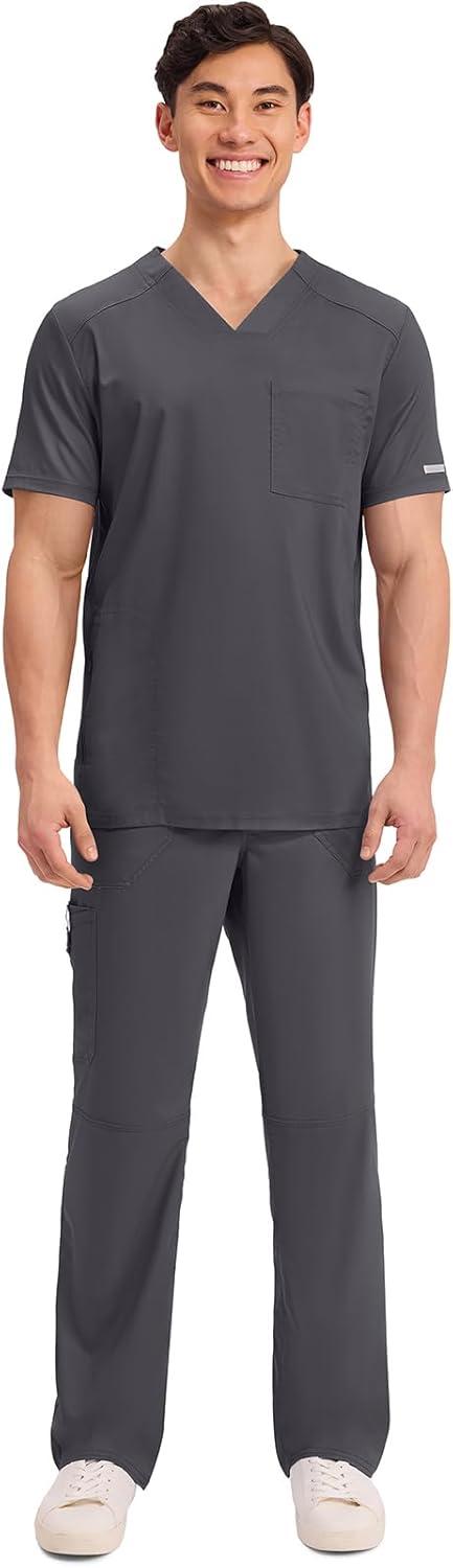 imageCherokee Mens VNeck Scrub Top with Mesh Yoke and Side Panels for Extra Breathability WW603Pewter